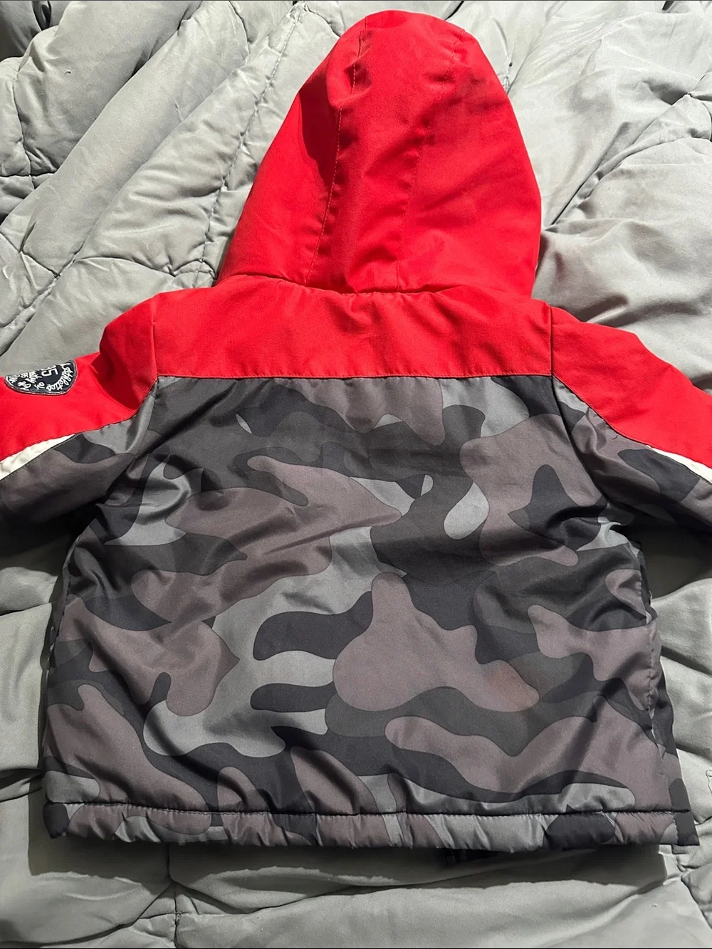 OshKosh B'gosh Red and Gray Camouflage Hooded Puffer Jacket